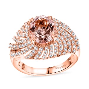 D'Joy Premium Marropino Morganite and White Zircon 3.60 ctw Eternal Flame Ring in 18K Vermeil Rose Gold Over Sterling Silver (Size 6.0)