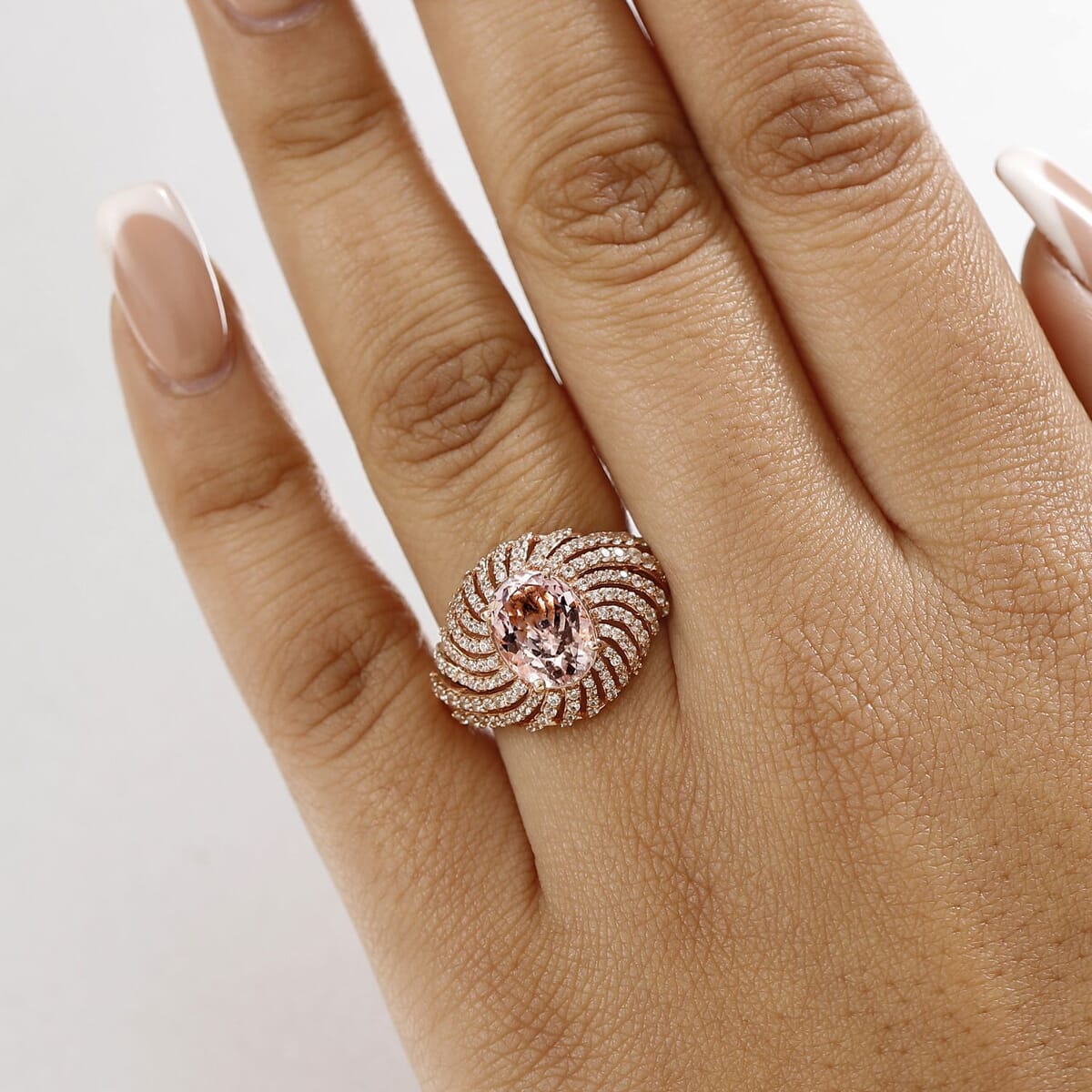 D'Joy Premium Marropino Morganite and White Zircon 3.60 ctw Eternal Flame Ring in 18K Vermeil Rose Gold Over Sterling Silver (Size 6.0) image number 2