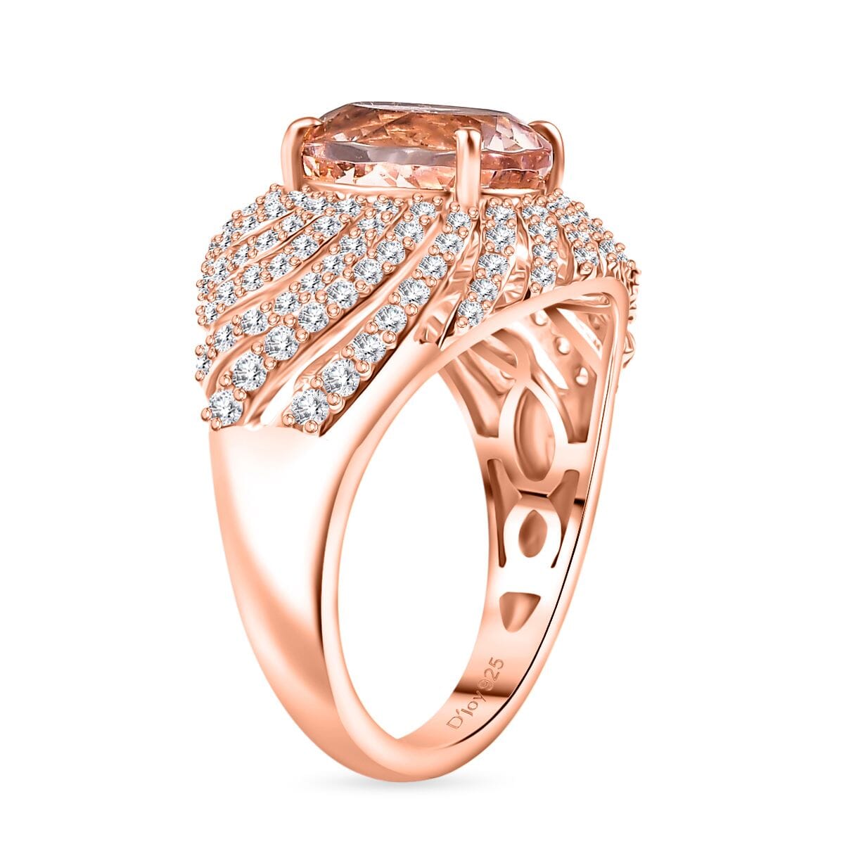 D'Joy Premium Marropino Morganite and White Zircon 3.60 ctw Eternal Flame Ring in 18K Vermeil Rose Gold Over Sterling Silver (Size 6.0) image number 3