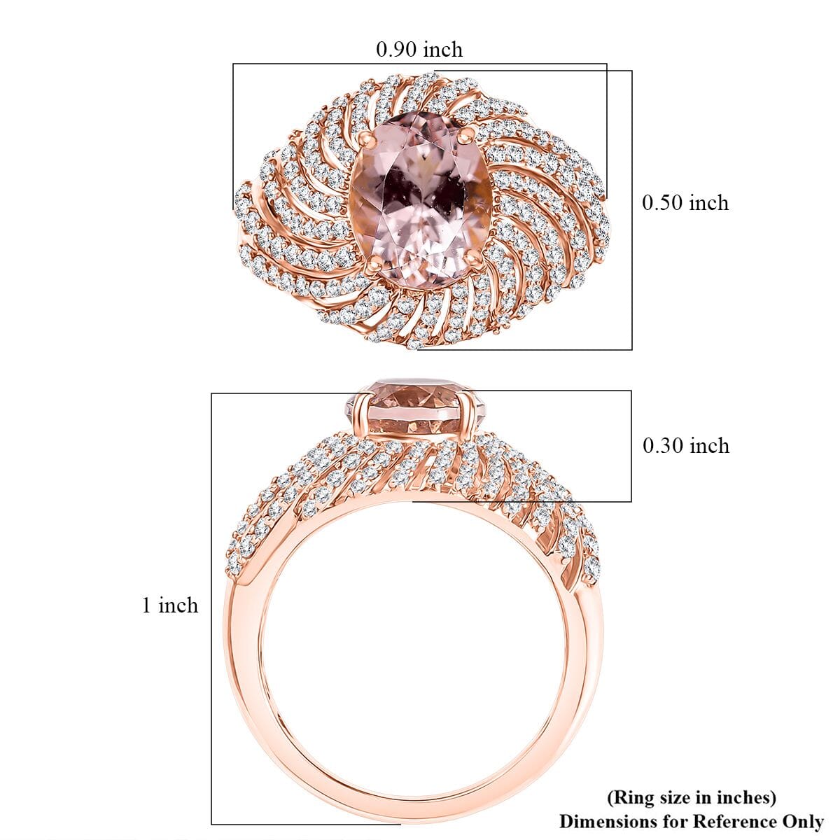 D'Joy Premium Marropino Morganite and White Zircon 3.60 ctw Eternal Flame Ring in 18K Vermeil Rose Gold Over Sterling Silver (Size 6.0) image number 5
