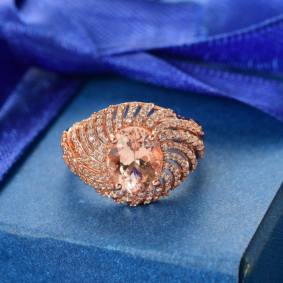 D'Joy Premium Marropino Morganite and White Zircon 3.60 ctw Eternal Flame Ring in 18K Vermeil Rose Gold Over Sterling Silver (Size 7.0) image number 1