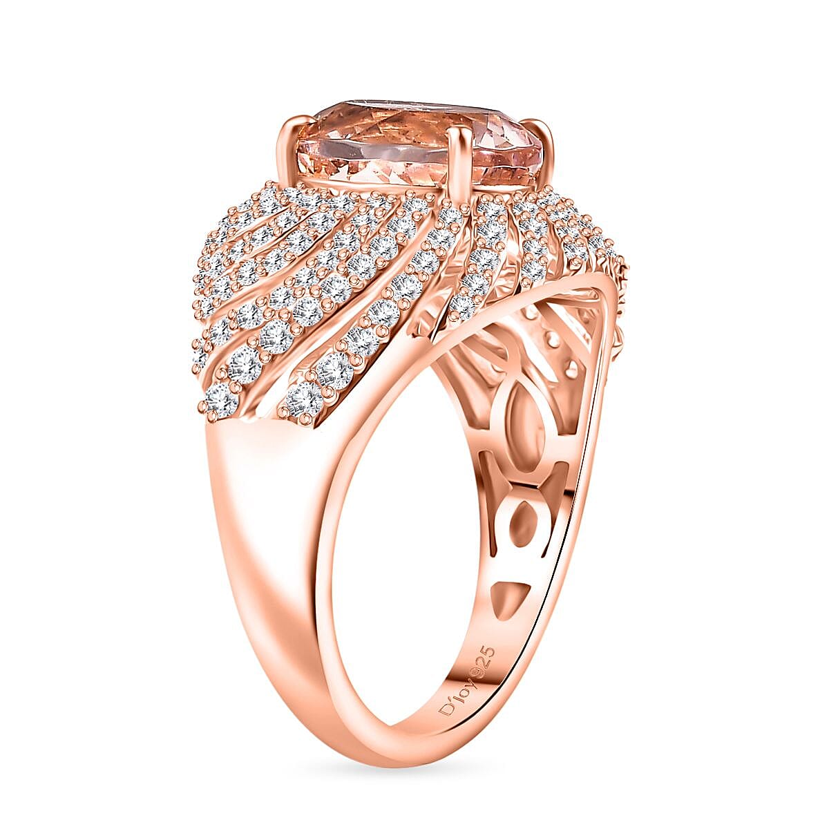 D'Joy Premium Marropino Morganite and White Zircon 3.60 ctw Eternal Flame Ring in 18K Vermeil Rose Gold Over Sterling Silver (Size 7.0) image number 3