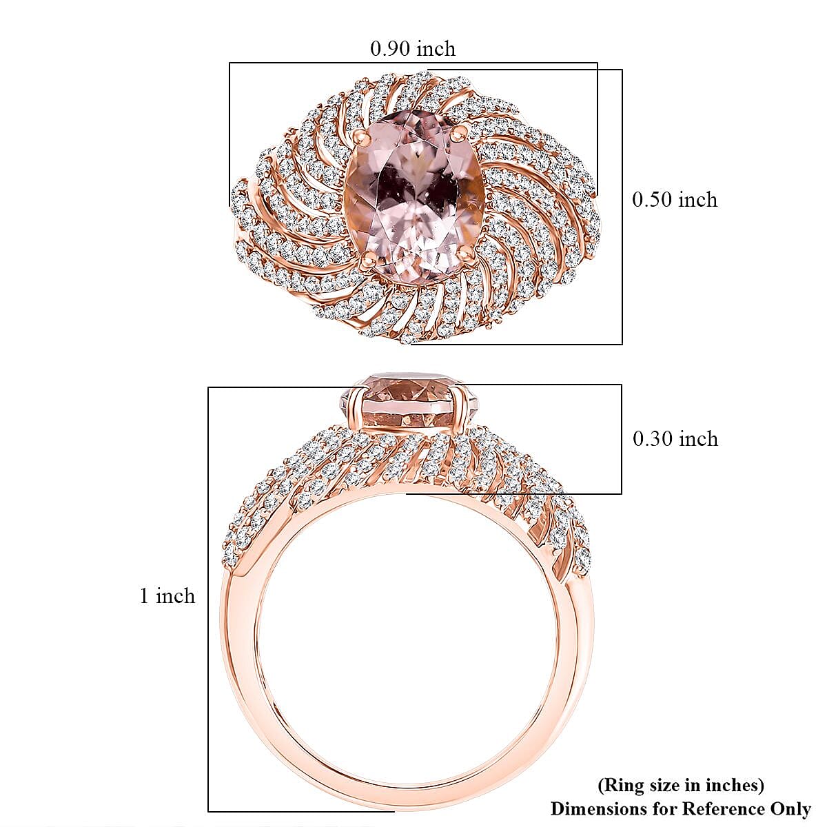 D'Joy Premium Marropino Morganite and White Zircon 3.60 ctw Eternal Flame Ring in 18K Vermeil Rose Gold Over Sterling Silver (Size 7.0) image number 5