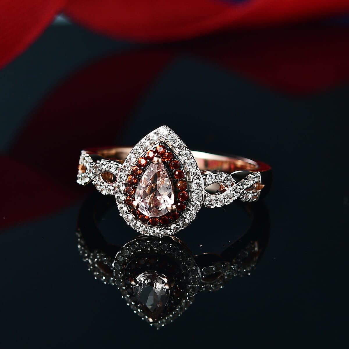 Premium Marropino Morganite and Multi Gemstone 1.10 ctw Infinity Shank Ring in 18K Vermeil Rose Gold Sterling Silver (Size 5.0) image number 1