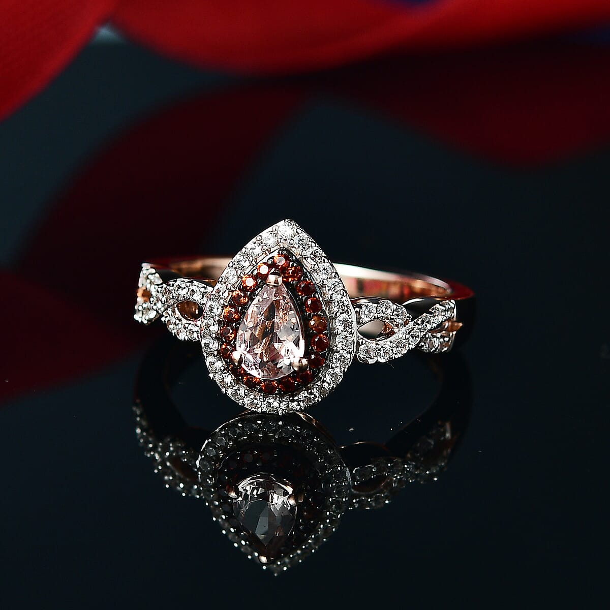 D'Joy Premium Marropino Morganite and Multi Gemstone 1.10 ctw Infinity Shank Ring in 18K Vermeil Rose Gold Sterling Silver (Size 6.0) image number 1