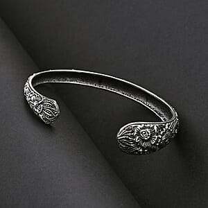 Bali Legacy Sterling Silver Frangipani Bangle Bracelet (7.25 In) 17.40 Grams