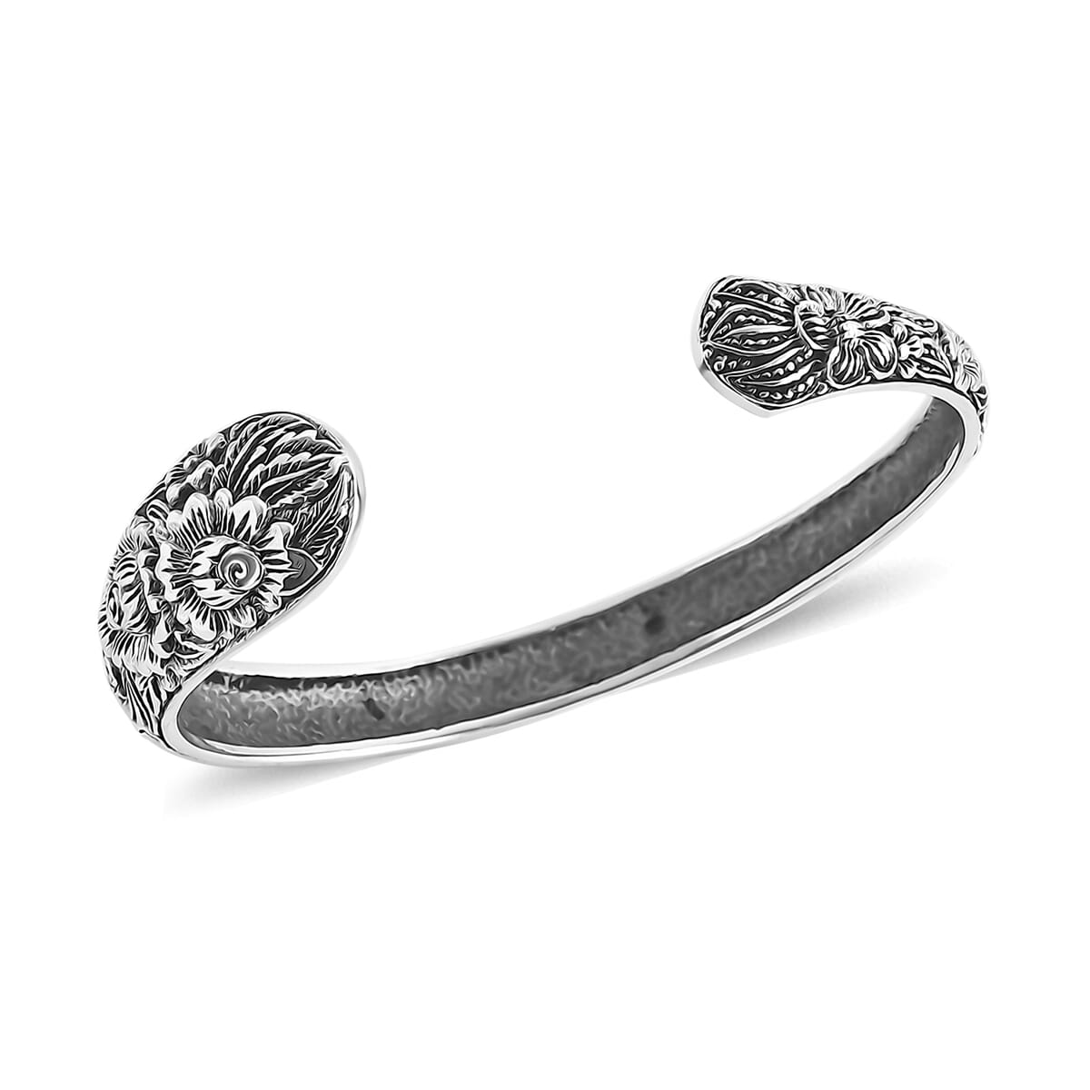 Bali Legacy Sterling Silver Frangipani Bangle Bracelet (7.25 In) 17.40 Grams image number 3