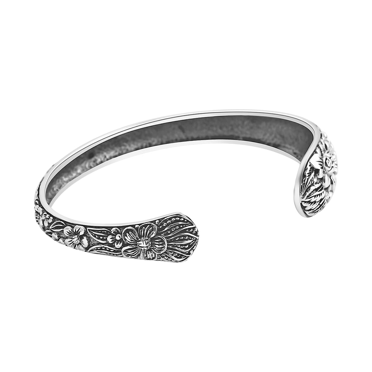 Bali Legacy Sterling Silver Frangipani Bangle Bracelet (7.25 In) 17.40 Grams image number 4
