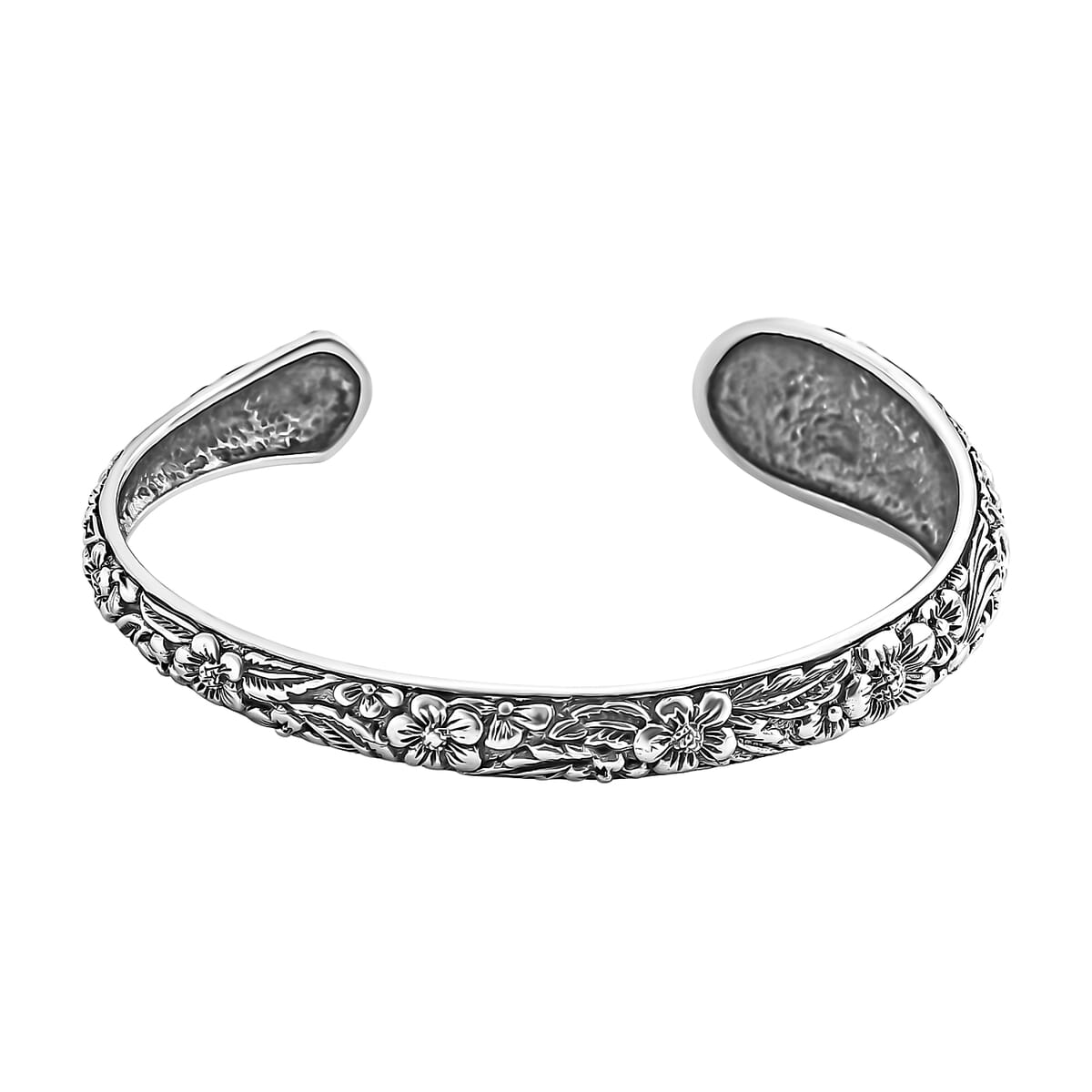 Bali Legacy Sterling Silver Frangipani Bangle Bracelet (7.25 In) 17.40 Grams image number 6