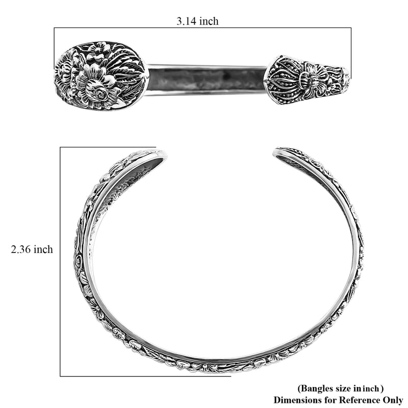 Bali Legacy Sterling Silver Frangipani Bangle Bracelet (7.25 In) 17.40 Grams