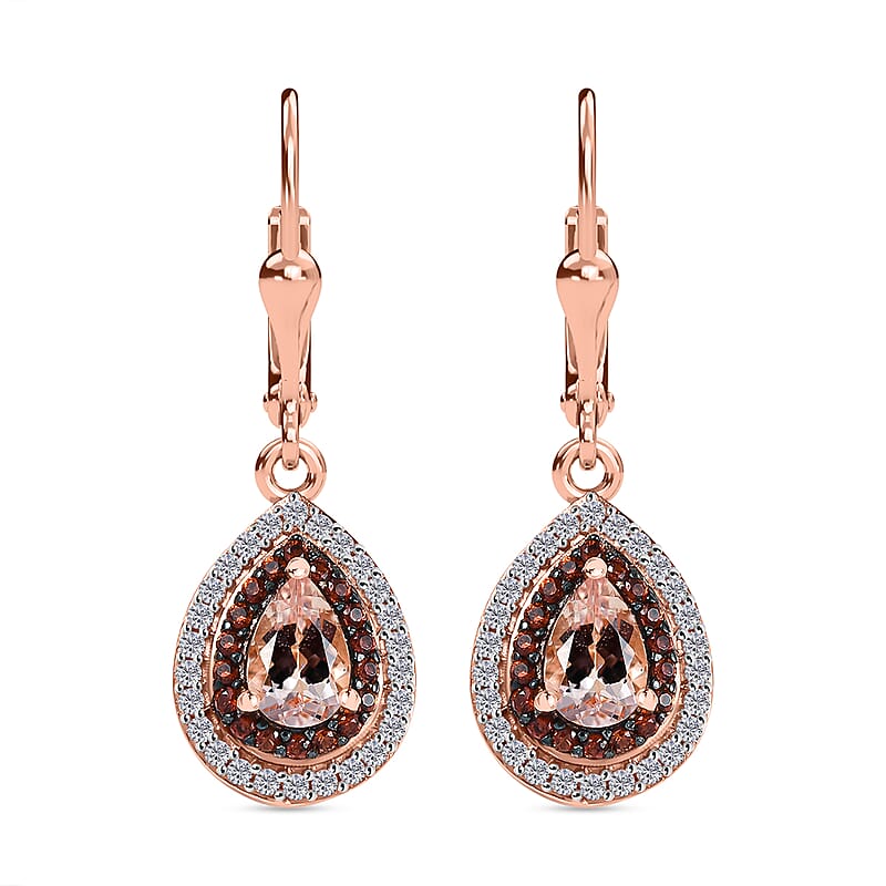 D'Joy Premium  Marropino Morganite and Multi Gemstone 1.60 ctw Lever Back Earrings in 18K Vermeil Rose Gold Over Sterling Silver