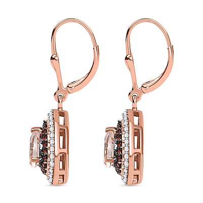 D'Joy Premium  Marropino Morganite and Multi Gemstone 1.60 ctw Lever Back Earrings in 18K Vermeil Rose Gold Over Sterling Silver