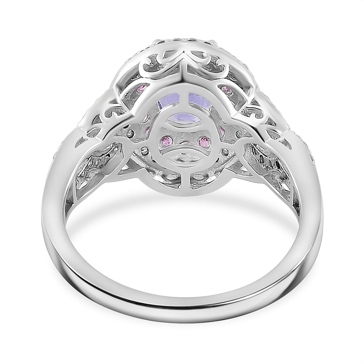 Tanzanite and Multi Gemstone 2.00 ctw Double Halo Ring in Vermeil RG and Rhodium Over Sterling Silver (Size 6.0)
