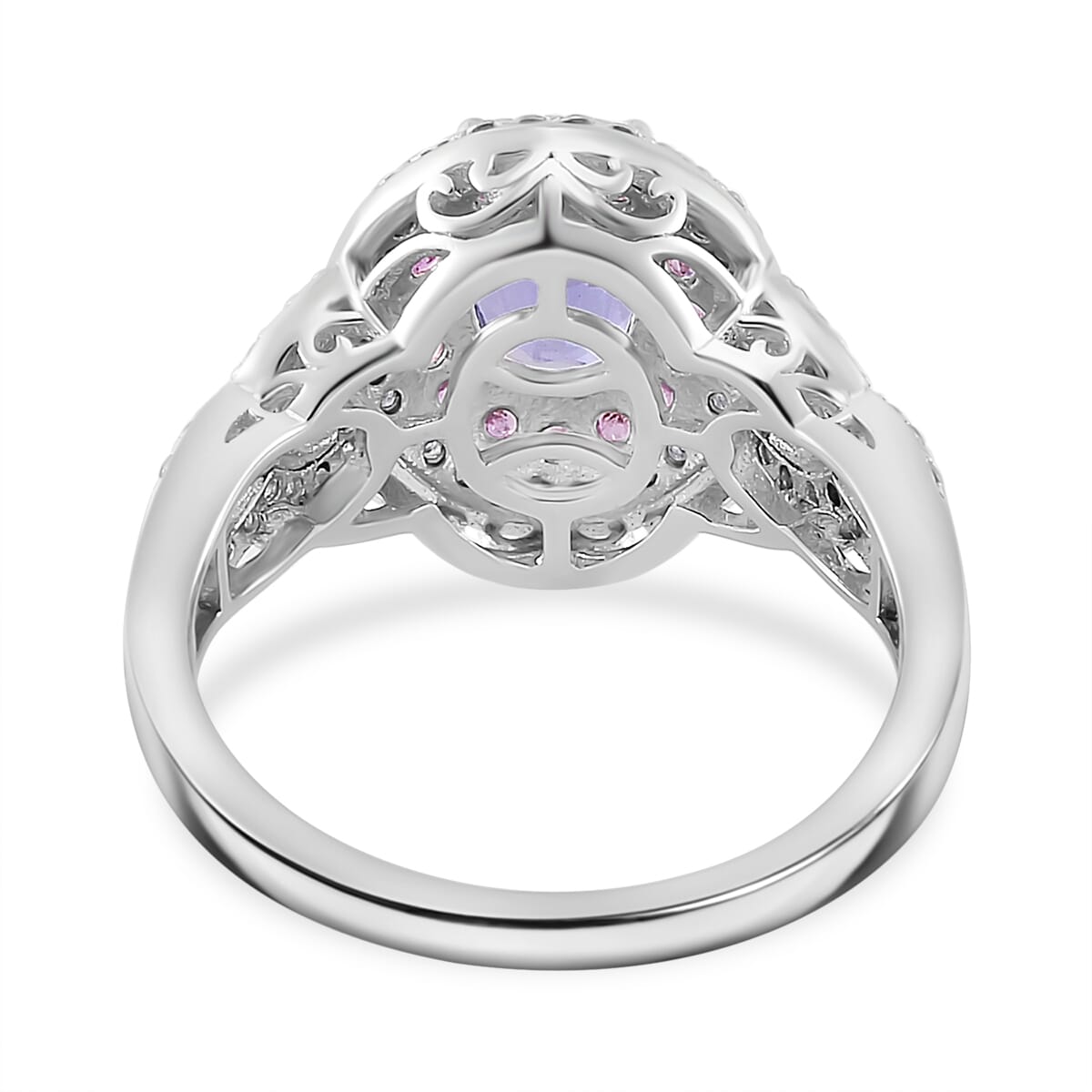 Tanzanite and Multi Gemstone 2.00 ctw Double Halo Ring in Vermeil RG and Rhodium Over Sterling Silver (Size 8.0) image number 3