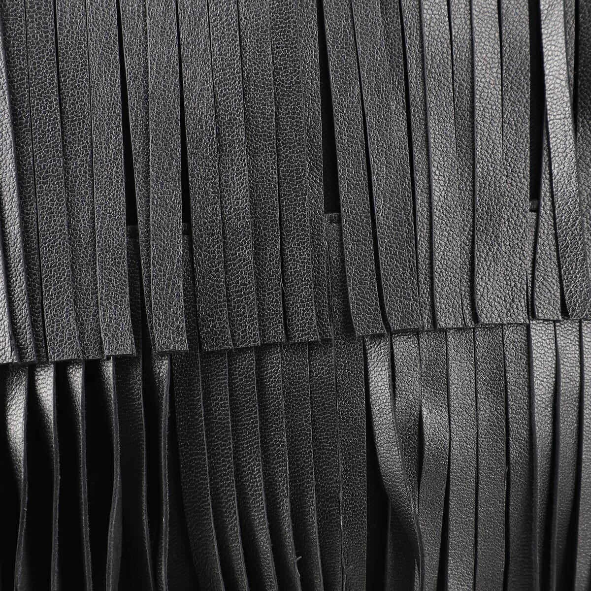 Metallic Black Genuine Leather In Metallic Look Fringes Tote Bag image number 7