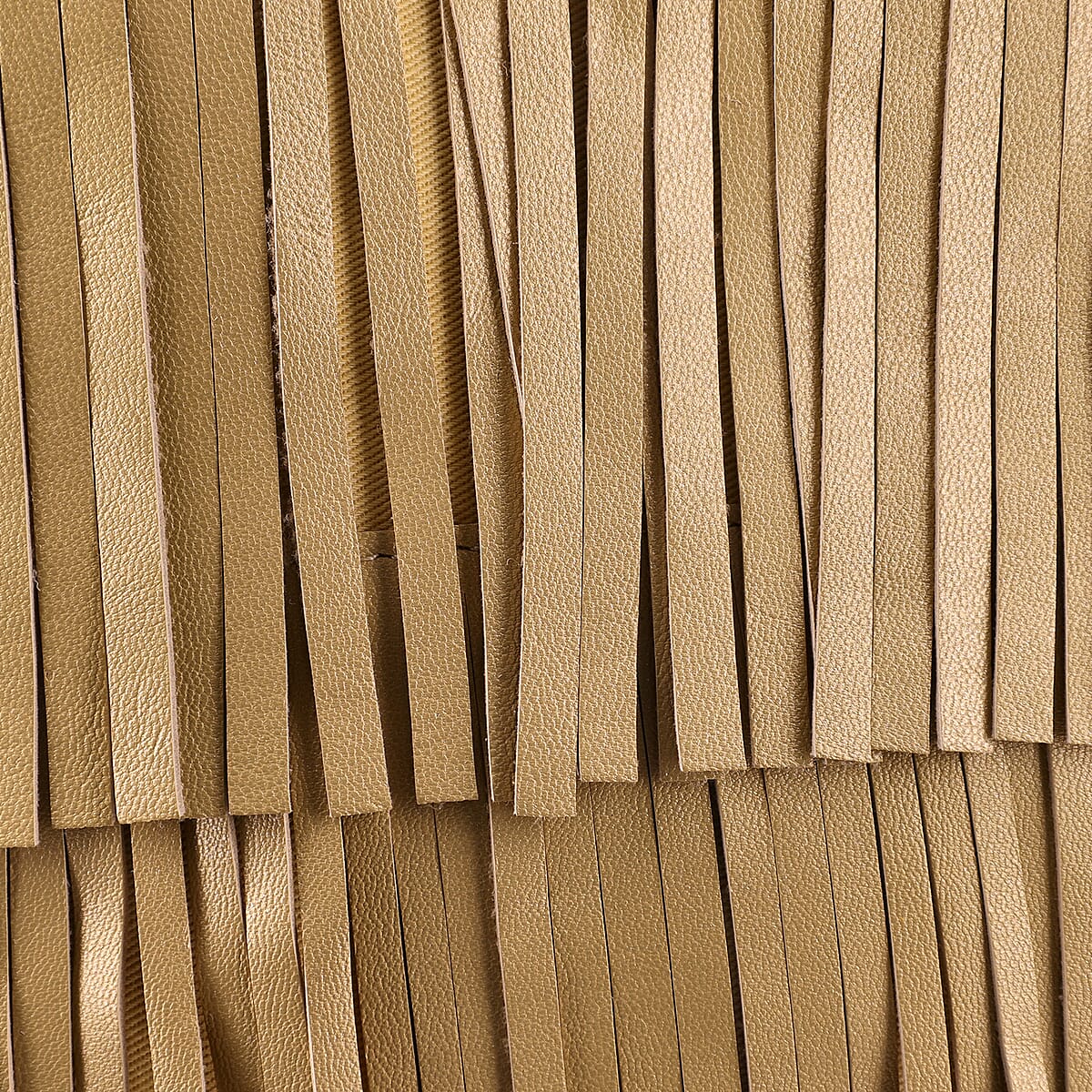 Golden Genuine Leather In Metallic Look Fringes Tote Bag image number 7
