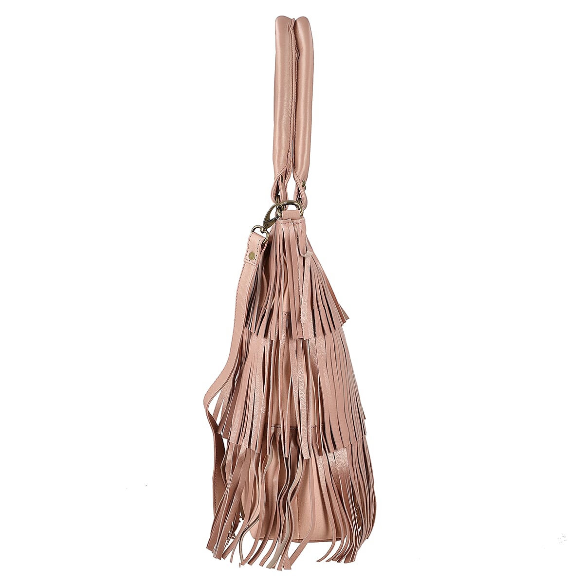 Pink Genuine Leather In Metallic Look Fringes Tote Bag image number 5