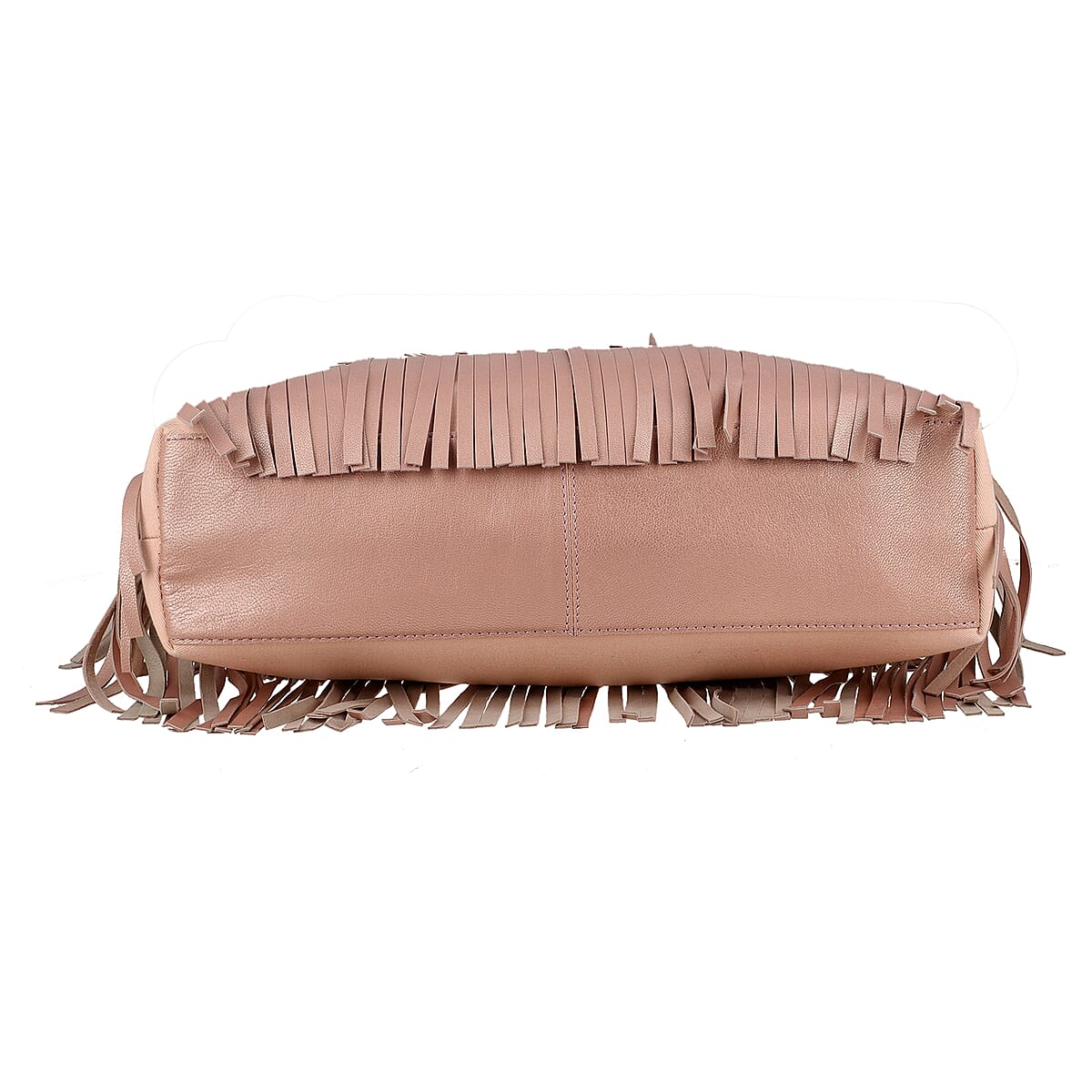 Pink Genuine Leather In Metallic Look Fringes Tote Bag image number 6