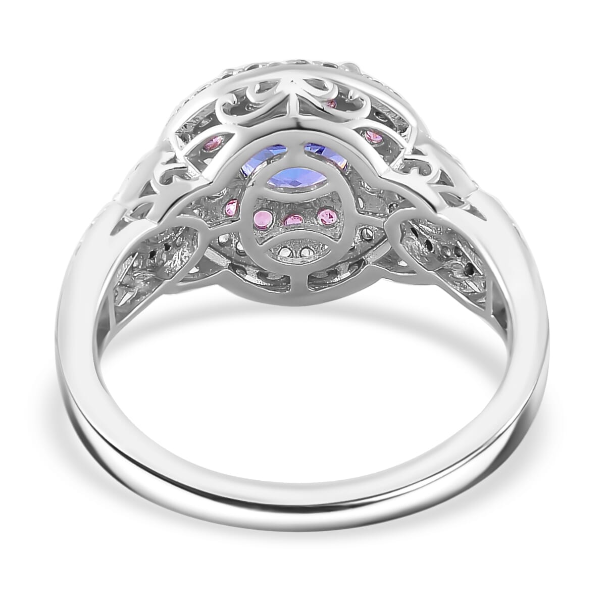 Tanzanite and Multi Gemstone 2.15 ctw Double Halo Ring in Vermeil RG and Rhodium Over Sterling Silver (Size 6.0) image number 3