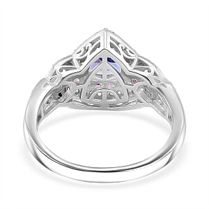 Tanzanite and Multi Gemstone 2.00 ctw Double Halo Ring in Vermeil RG and Rhodium Over Sterling Silver (Size 7.0)