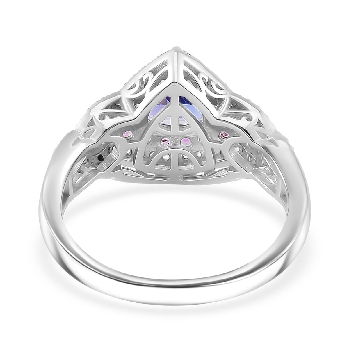 Tanzanite and Multi Gemstone 2.00 ctw Double Halo Ring in Vermeil RG and Rhodium Over Sterling Silver (Size 9.0) image number 3