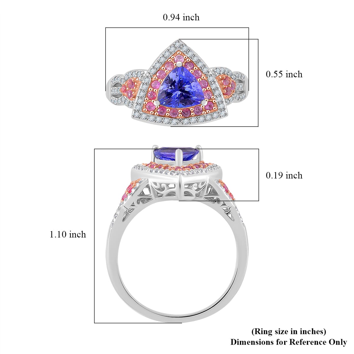 Tanzanite and Multi Gemstone 2.00 ctw Double Halo Ring in Vermeil RG and Rhodium Over Sterling Silver (Size 9.0) image number 4