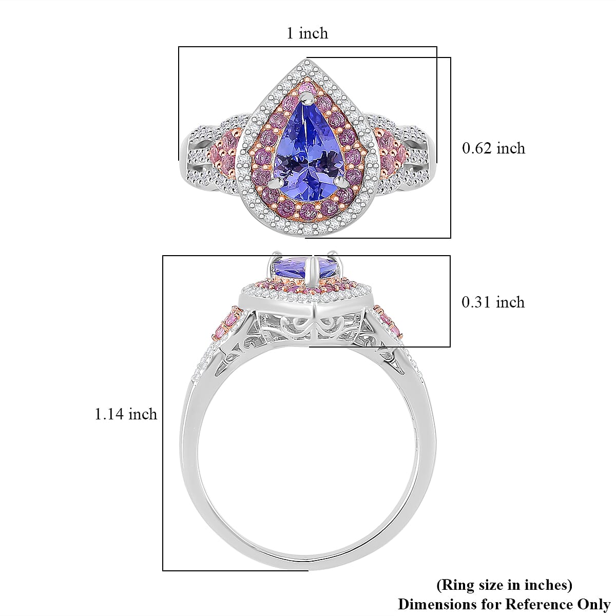 Tanzanite and Multi Gemstone 2.10 ctw Double Halo Ring in Vermeil RG and Rhodium Over Sterling Silver (Size 7.0) image number 4