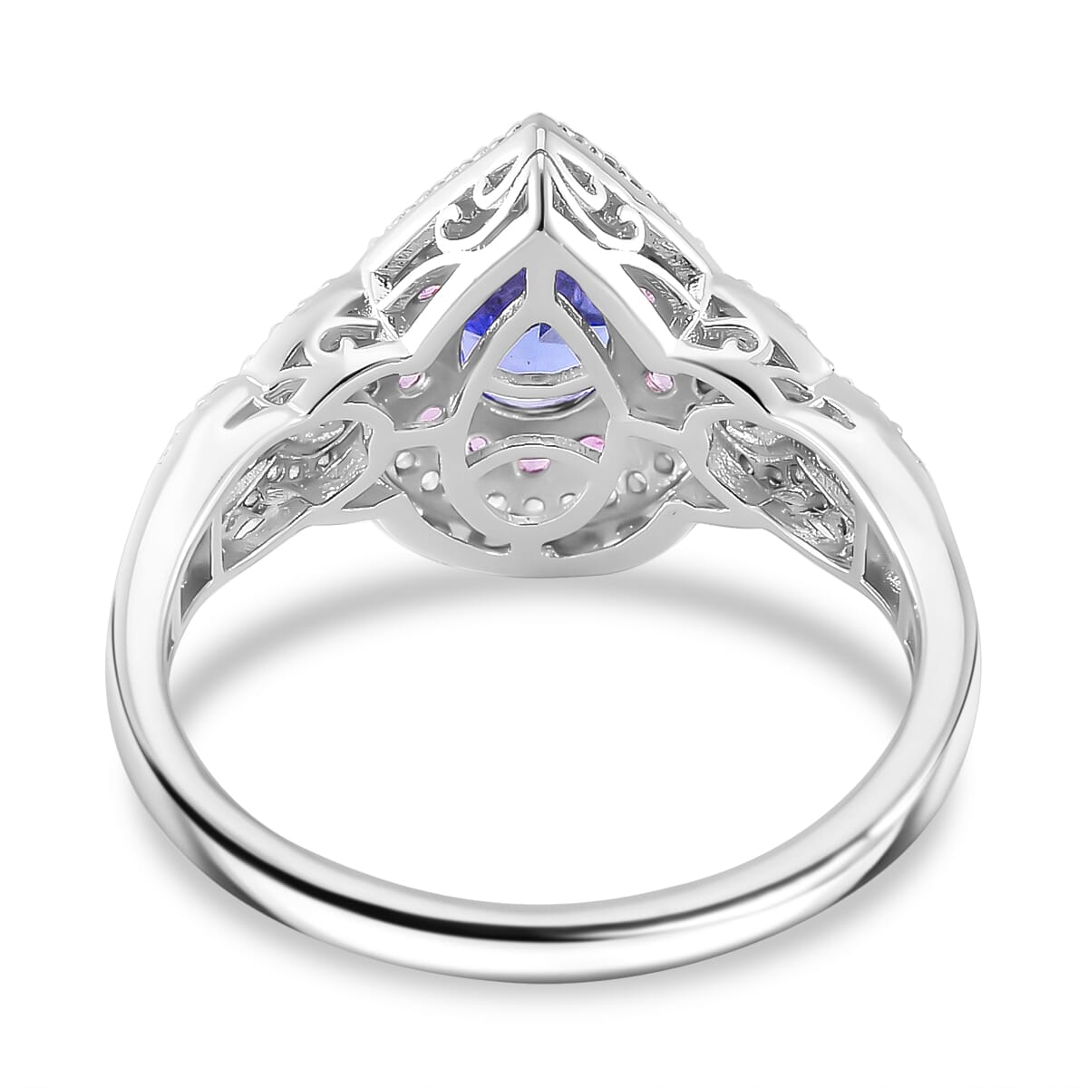 Tanzanite and Multi Gemstone 2.10 ctw Double Halo Ring in Vermeil RG and Rhodium Over Sterling Silver (Size 8.0) image number 3