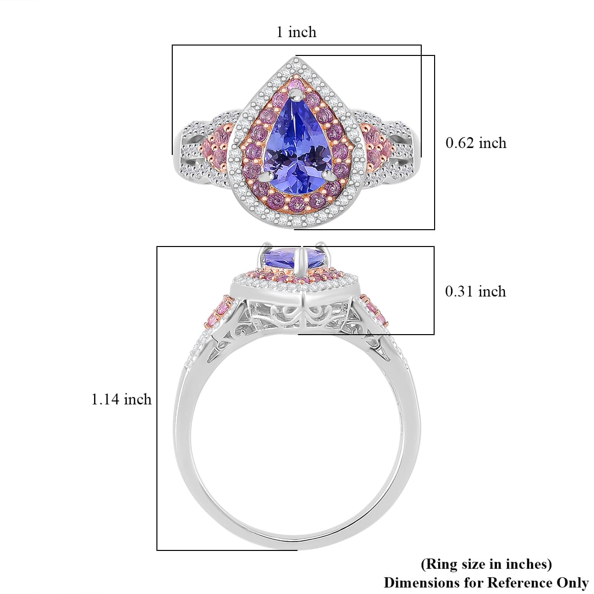 Tanzanite and Multi Gemstone 2.10 ctw Double Halo Ring in Vermeil RG and Rhodium Over Sterling Silver (Size 8.0) image number 4