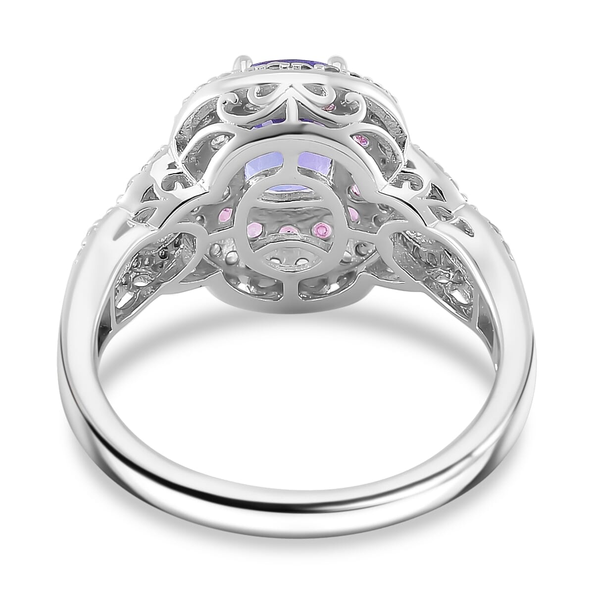 Tanzanite and Multi Gemstone 2.30 ctw Double Halo Ring in Vermeil RG and Rhodium Over Sterling Silver (Size 10.0) image number 3