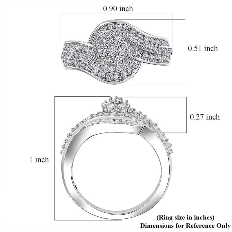 Luxuriant Lab Grown Diamond G-H SI 1.00 ctw Bypass Ring in Rhodium Over Sterling Silver (Size 10.0)