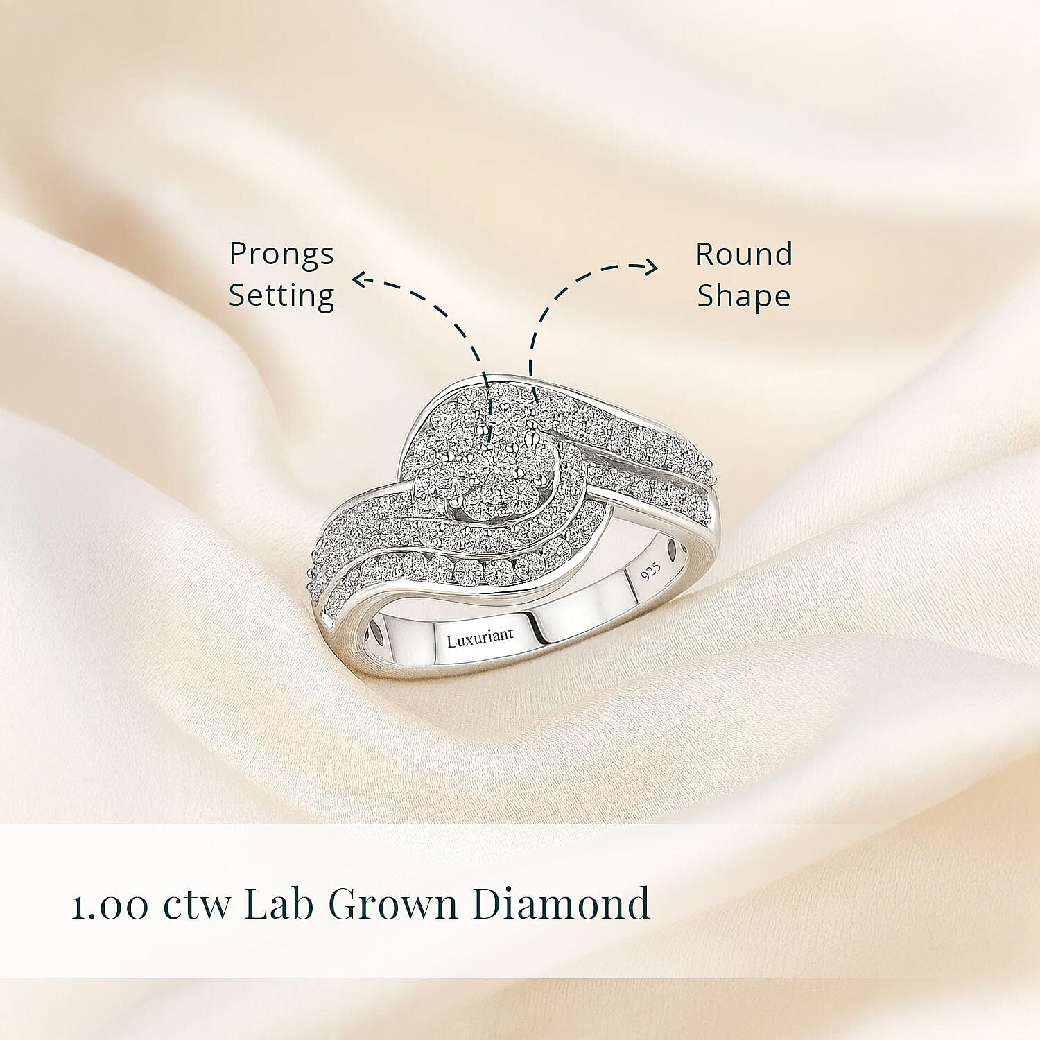 Luxuriant Lab Grown Diamond G-H SI 1.00 ctw Bypass Ring in Rhodium Over Sterling Silver (Size 6.0)