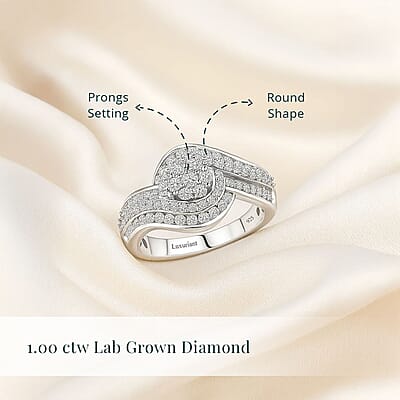 Luxuriant Lab Grown Diamond G-H SI 1.00 ctw Bypass Ring in Rhodium Over Sterling Silver (Size 6.0)