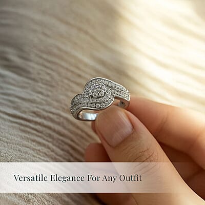 Luxuriant Lab Grown Diamond G-H SI 1.00 ctw Bypass Ring in Rhodium Over Sterling Silver (Size 6.0)