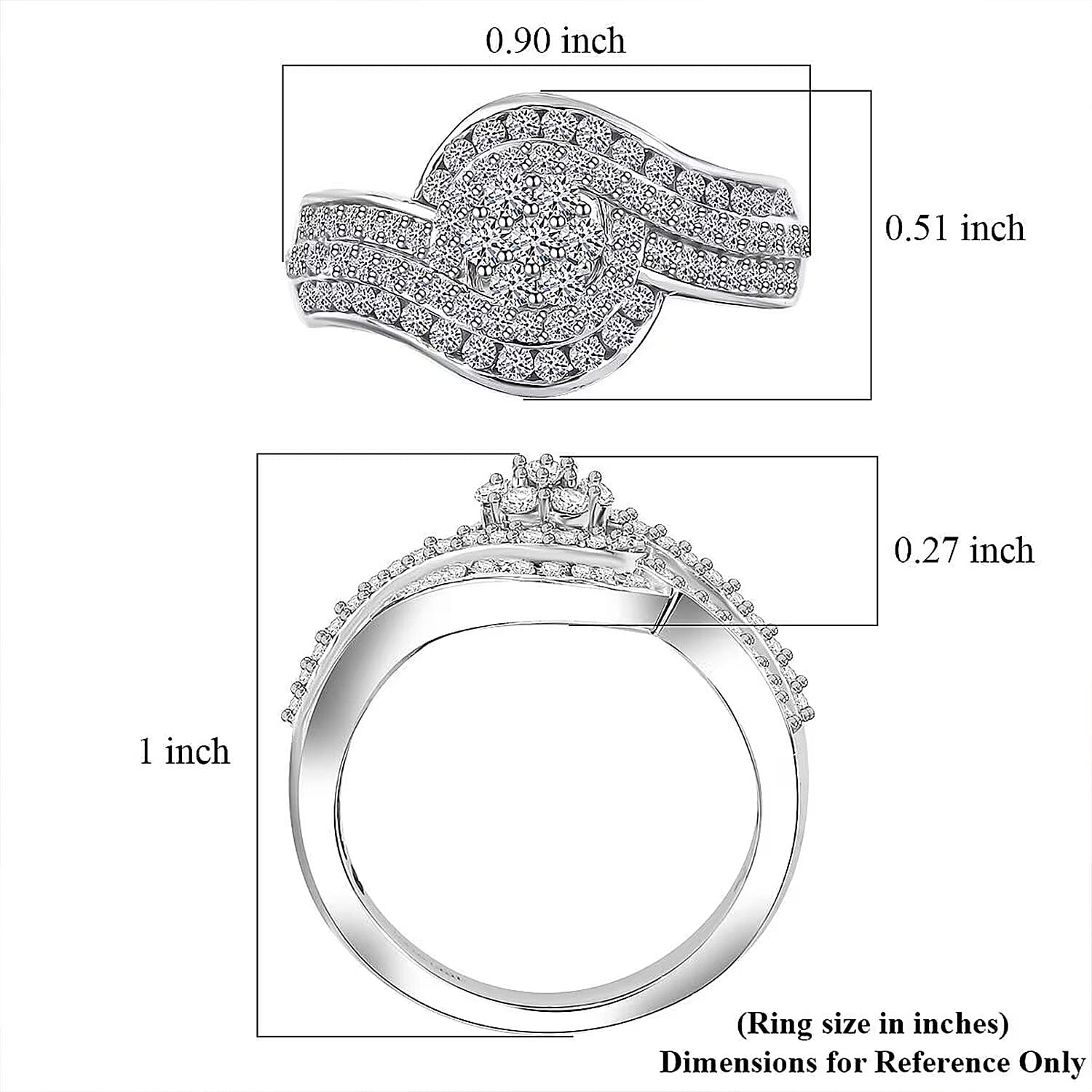 Luxuriant Lab Grown Diamond G-H SI 1.00 ctw Bypass Ring in Rhodium Over Sterling Silver (Size 6.0)