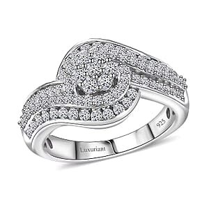 Luxuriant Lab Grown Diamond G-H SI 1.00 ctw Bypass Ring in Rhodium Over Sterling Silver (Size 7.0)