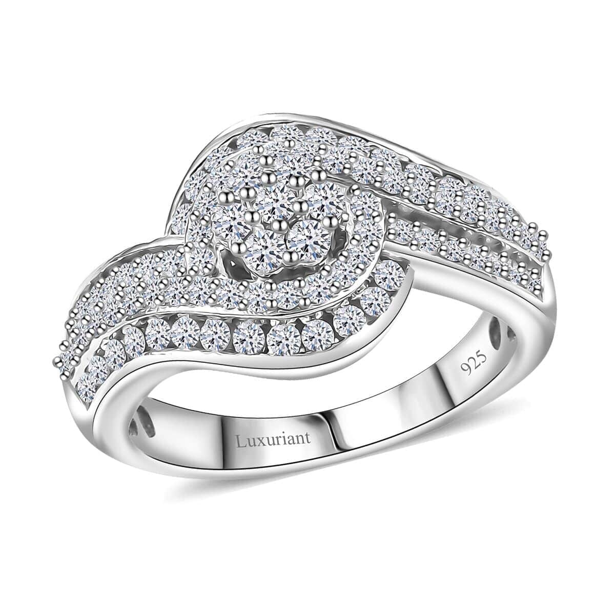 Luxuriant Lab Grown Diamond G-H SI 1.00 ctw Bypass Ring in Rhodium Over Sterling Silver (Size 9.0) image number 0