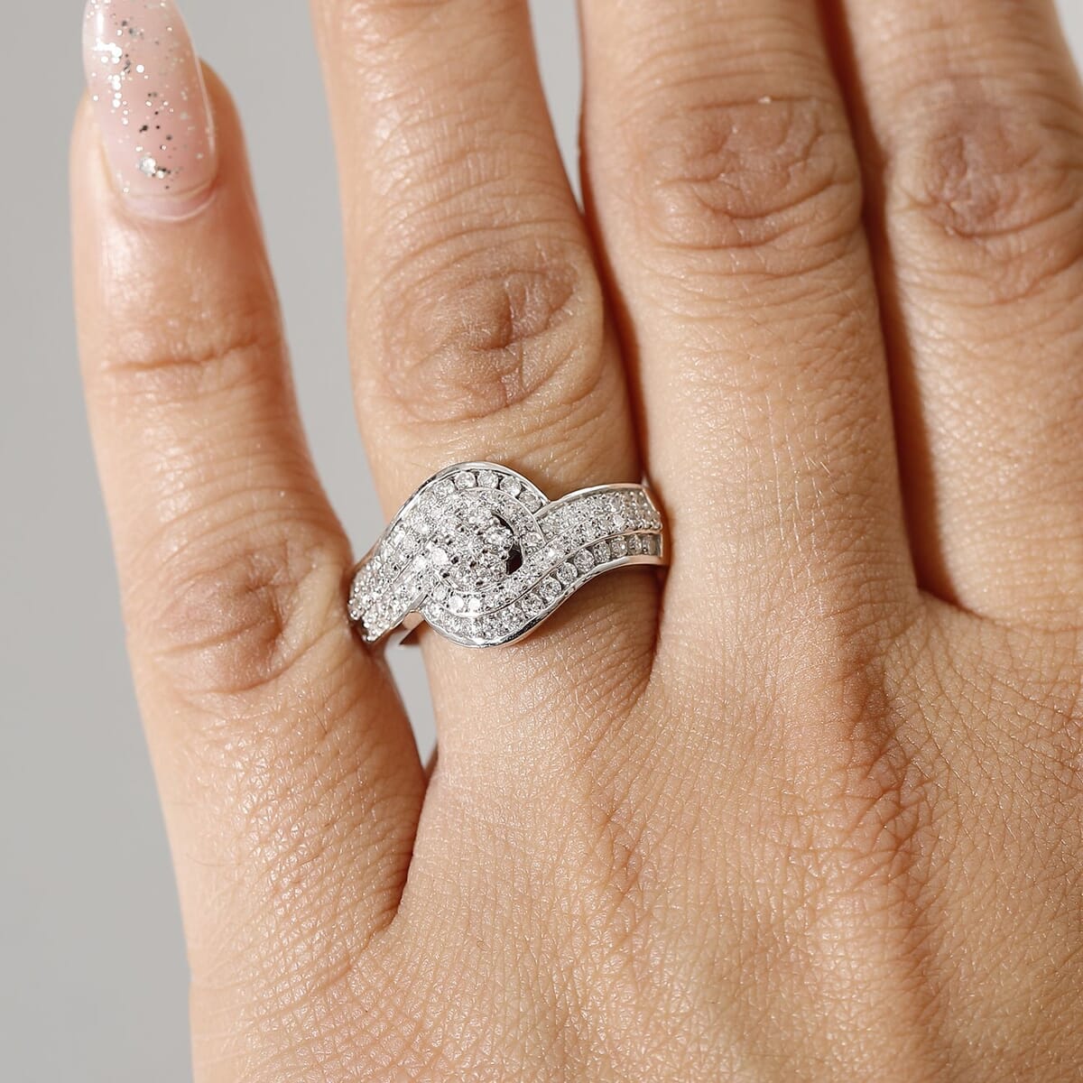 Luxuriant Lab Grown Diamond G-H SI 1.00 ctw Bypass Ring in Rhodium Over Sterling Silver (Size 9.0) image number 2