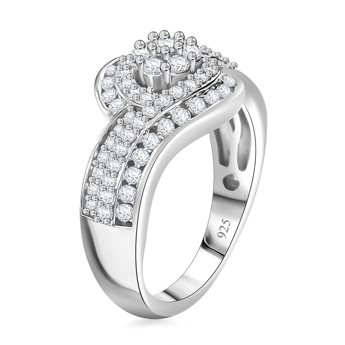 Luxuriant Lab Grown Diamond G-H SI 1.00 ctw Bypass Ring in Rhodium Over Sterling Silver (Size 9.0) image number 3
