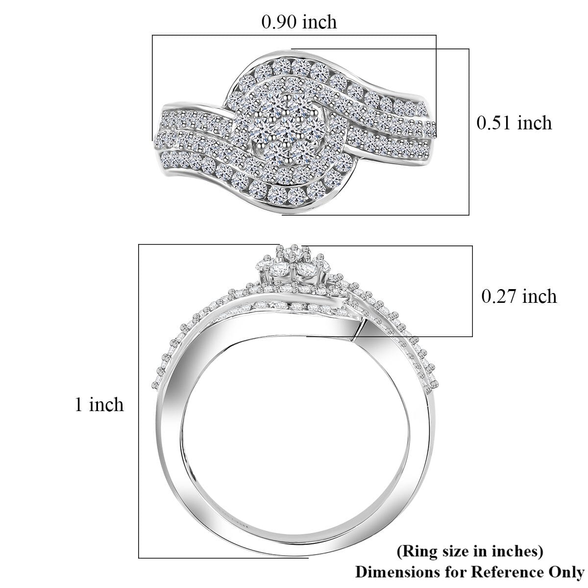 Luxuriant Lab Grown Diamond G-H SI 1.00 ctw Bypass Ring in Rhodium Over Sterling Silver (Size 9.0) image number 5