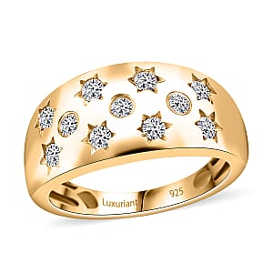 Luxuriant Lab Grown Diamond G-H SI 0.50 ctw Art Deco Ring in 18K Vermeil Yellow Gold Over Sterling Silver (Size 6.0)