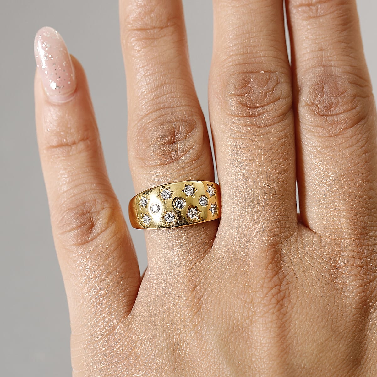 Luxuriant Lab Grown Diamond G-H SI 0.50 ctw Art Deco Ring in 18K Vermeil Yellow Gold Over Sterling Silver (Size 8.0) image number 2
