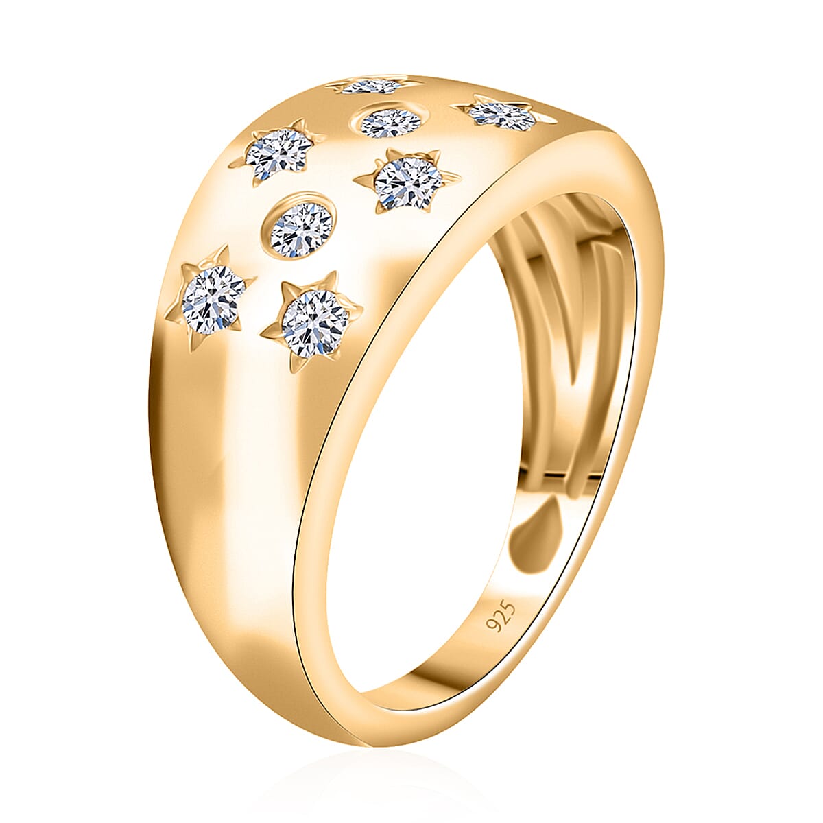Luxuriant Lab Grown Diamond G-H SI 0.50 ctw Art Deco Ring in 18K Vermeil Yellow Gold Over Sterling Silver (Size 8.0) image number 3