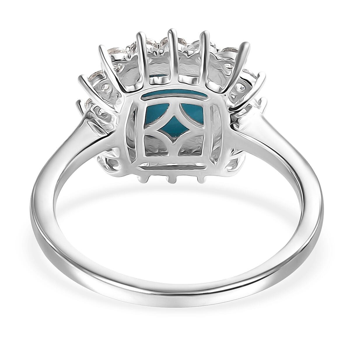 D'Joy Sleeping Beauty Turquoise and White Zircon 2.40 ctw Sunburst Ring in Rhodium Over Sterling Silver (Size 10.0)