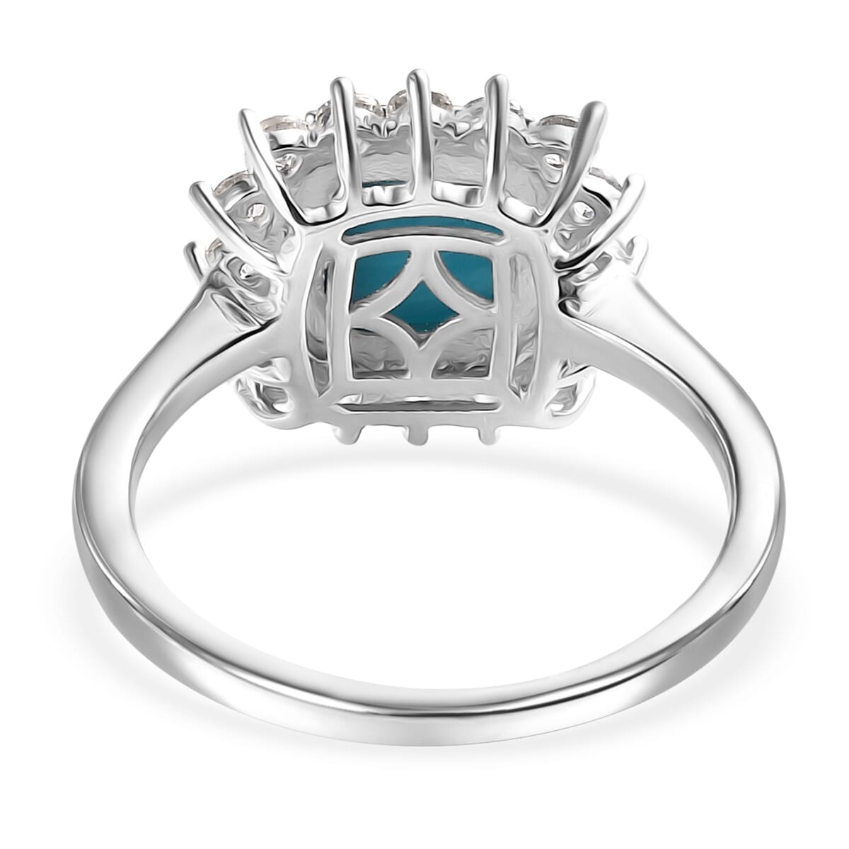 Sleeping Beauty Turquoise and White Zircon 2.40 ctw Sunburst Ring in Rhodium Over Sterling Silver (Size 6.0) image number 4
