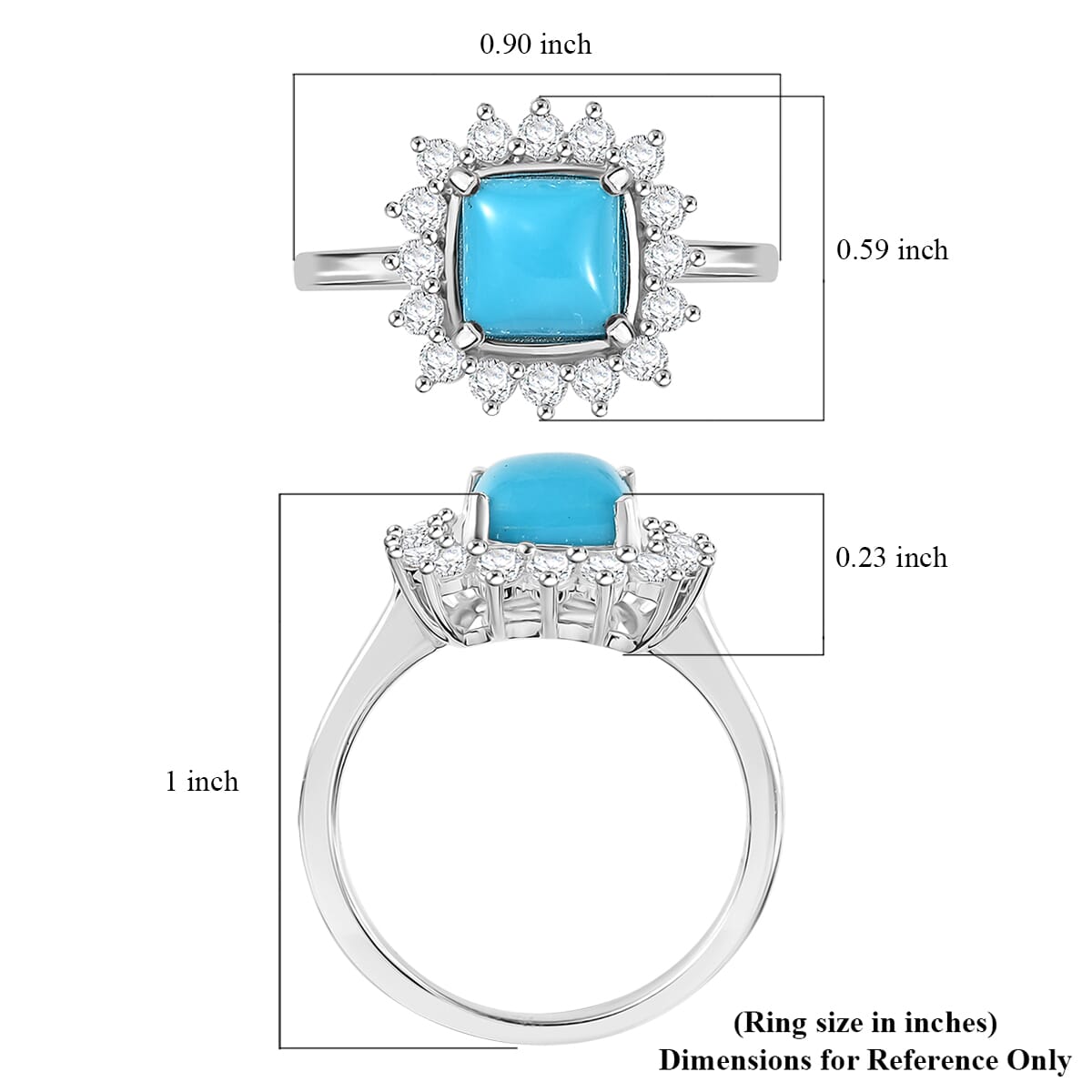 Sleeping Beauty Turquoise and White Zircon 2.40 ctw Sunburst Ring in Rhodium Over Sterling Silver (Size 6.0) image number 5
