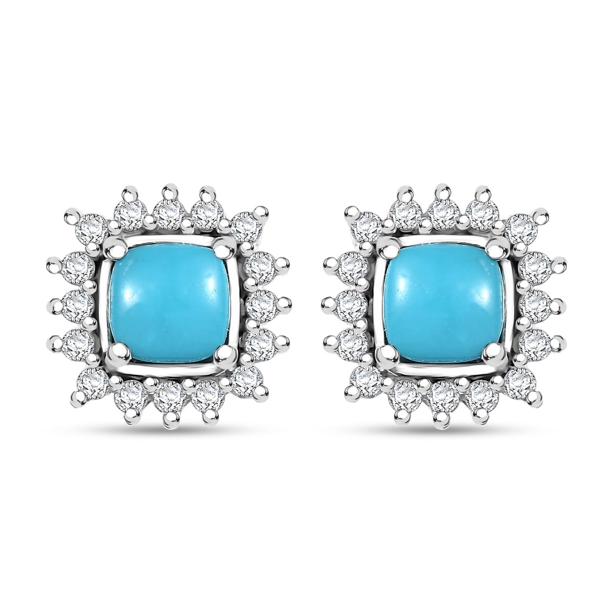 D'Joy Sleeping Beauty Turquoise and White Zircon 1.85 ctw Sunburst Earrings in Rhodium Over Sterling Silver image number 0