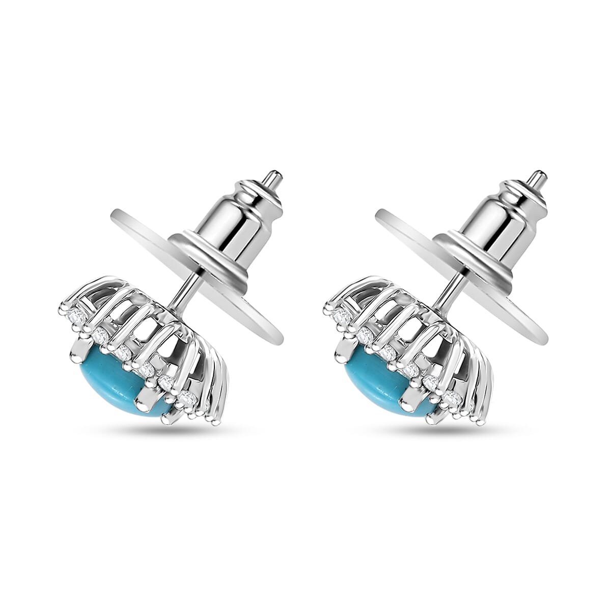 D'Joy Sleeping Beauty Turquoise and White Zircon 1.85 ctw Sunburst Earrings in Rhodium Over Sterling Silver image number 3