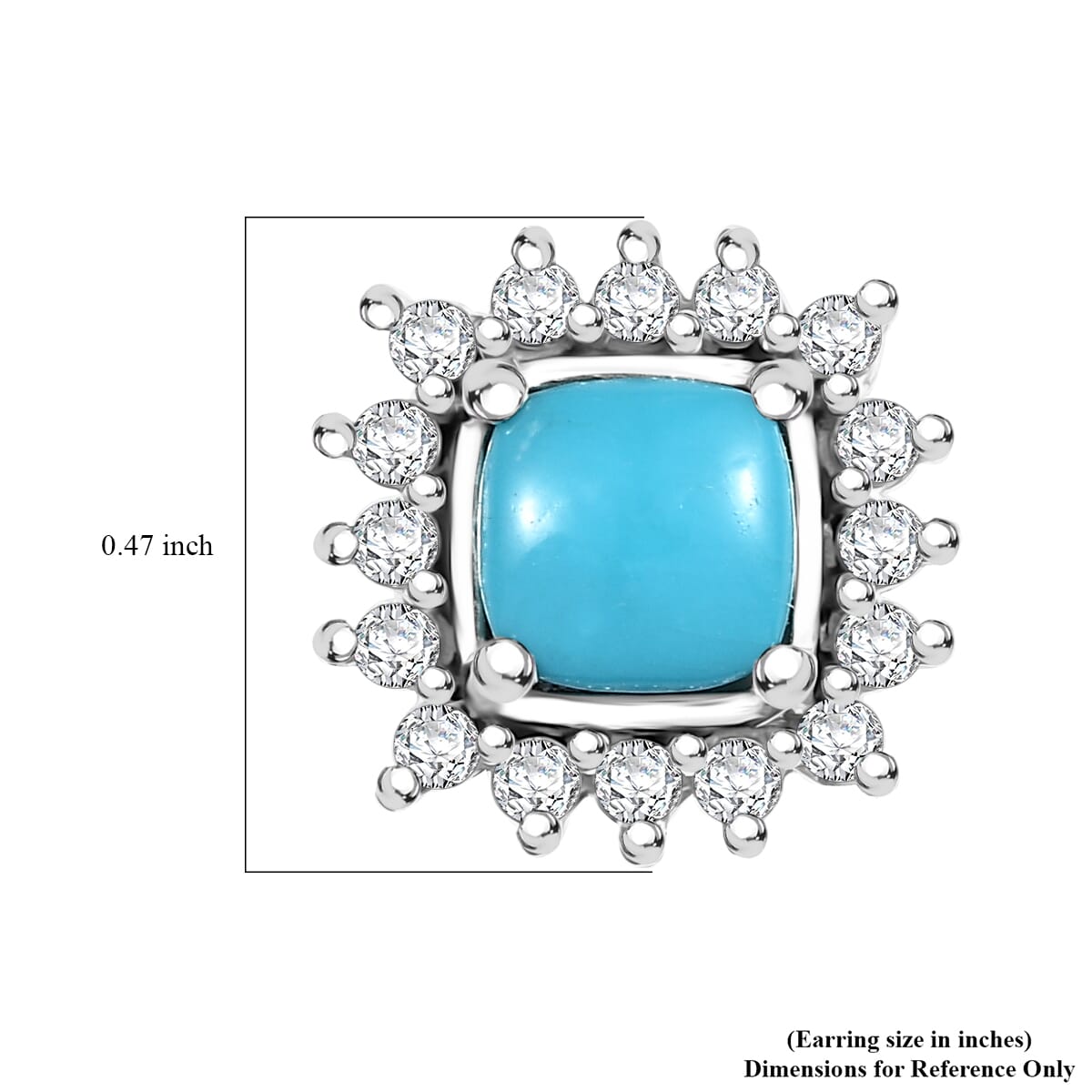 D'Joy Sleeping Beauty Turquoise and White Zircon 1.85 ctw Sunburst Earrings in Rhodium Over Sterling Silver image number 4