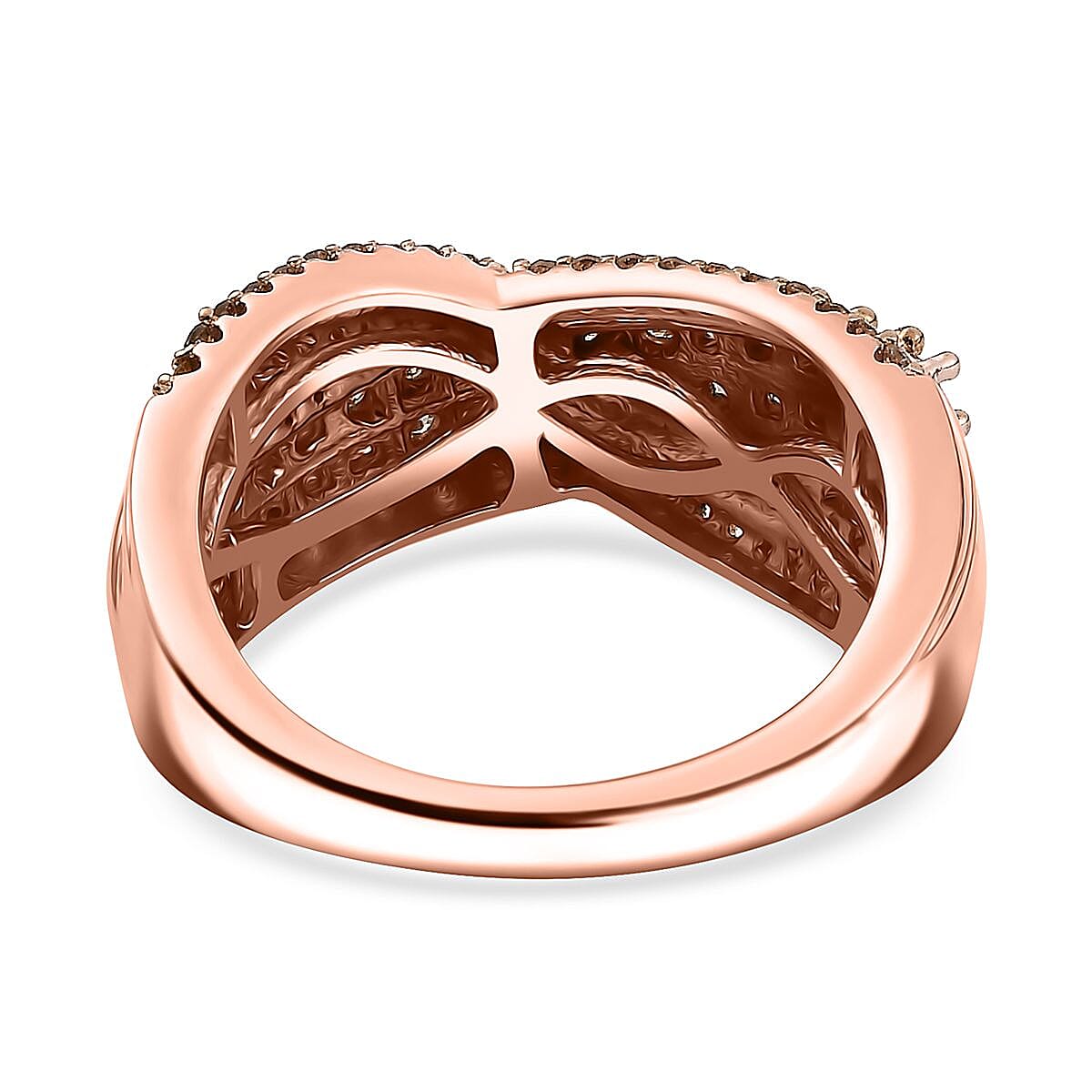 Natural Champagne Diamond 1.00 ctw Bridge Over Ring in 18K Vermeil Rose Gold Sterling Silver (Size 10.0) image number 4